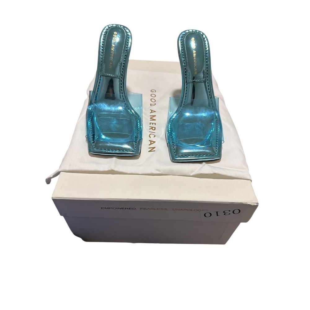 Good American light blue Cinderella wedge heel size 6
